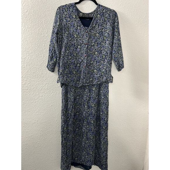 Vintage ZASHI Blue Floral Fairy Grunge 2 Pc Boho Tank Dress Maxi Top Set Size S‎ - Picture 1 of 16